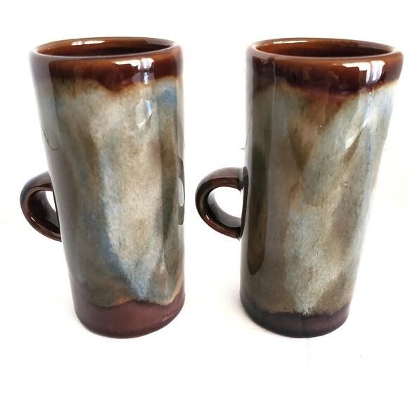 Vintage70s Caffe D'Vita Stoneware Drip Glaze Espresso Demitasse Cups 4 oz - Picture 1 of 8
